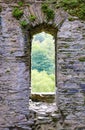 Window at Dolbadarn castle ruins near llanberis snowdonia north wales