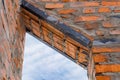 Window, door metal lintel with iron bar on brick unfinished building house construction. Royalty Free Stock Photo