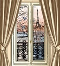 Window with Eiffel tower and roofs view