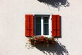 Window flowers at spa town Leukerbad Royalty Free Stock Photo