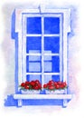 Window with flowers. Watercolor Royalty Free Stock Photo