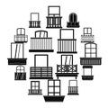 Window forms icons set balcony, simple style Royalty Free Stock Photo