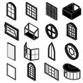 Window forms icons set, simple style Royalty Free Stock Photo