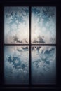 Window frame with glass, covered with frosty patterns