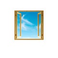 Window frame, open wooden, sky view, isolated