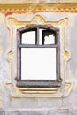 Window Frame With Vintage Decor On a Ornate, Rustic, Worn, Aged Wall