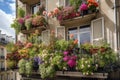 a window garden overflowing with blooms and greenery on a modern apartment balcony