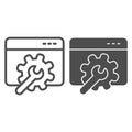 Window with gear and wrench line and solid icon. Web application control settings symbol, outline style pictogram on Royalty Free Stock Photo