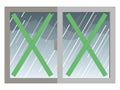 Window glass with shatterproof tape,Simple illustration of window glass, rain outside the window