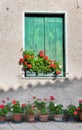 Window with green shutter closed on a facade of old house Royalty Free Stock Photo