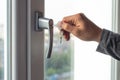 Key locking window with key for kids safety. Window Restrictors in the home.