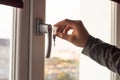 Key locking window with key for kids safety. Window Restrictors in the home.