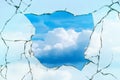 Window hole glass cracks sky Royalty Free Stock Photo