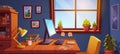 Window home office workspace desk interior vector