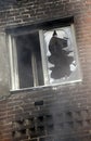 Window of a house after the fire.