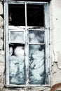 The window of a house where refugees or vagrants lived Royalty Free Stock Photo