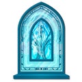 Window of ice in old style with ornament. Stained glass frosted. Decorative frozen interior elements. Vector isolated Royalty Free Stock Photo