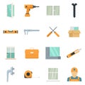 Window installation icons set flat vector isolated