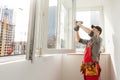window installation wizard configures window closing Royalty Free Stock Photo