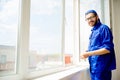 Window installation worker Royalty Free Stock Photo