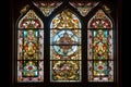 window with intricate design, including stained glass and leaded glass