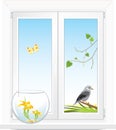 Window with a kind in a garden Royalty Free Stock Photo