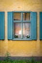 Window with lamp and flower Royalty Free Stock Photo