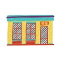 Banner with large transparent windows close street