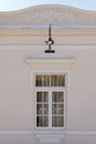 Window and lettering on the facade of the former Otavi railway station Swakopmund, Namibia