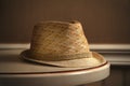 The window light is shining on the straw hat on the table Royalty Free Stock Photo