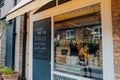 Window of London Cheesemongers shop on pavilion Road in Kensington and Chelsea, London, UK