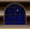 Window looking out to night sky with wishing star