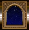 Window looking out to night sky with wishing star