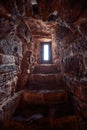 Window loophole in the old castle. Gun loophole in the brick wall of the fortification Royalty Free Stock Photo