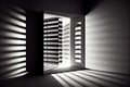 window louver with dazzling light filtering through, illuminating the room