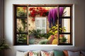 window louver with view of vibrant garden, bringing the outdoors in