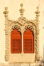 Window in Manueline style. National Palace. Sintra. Portugal Royalty Free Stock Photo