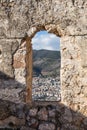 Window in a medieval castle wall with the view over Mediterranea Royalty Free Stock Photo