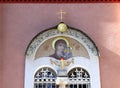 Window with mosaic, the Russian double-headed eagle and an Ortho
