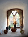 Window in the museum of the medieval fortified saxon church in Calnic, Transylvania Royalty Free Stock Photo