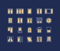 Window Night Sign Color Thin Line Icon Set. Vector