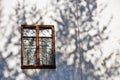 A window of old building on a white wall. Royalty Free Stock Photo