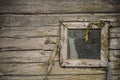 Window of old destroyed house in village. Countryside background. Copyscape fot text and design Royalty Free Stock Photo