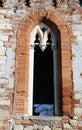 Window in old villa in red brick in vicenza italy Royalty Free Stock Photo