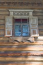 Window on old wooden house in Malye Karely (Little Karely) near