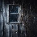 a window in an old wooden house with vines growing around it Royalty Free Stock Photo