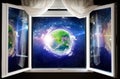 Window open to the universe with a view of planet earth, Some Elements Of This Image Provided By NASA Royalty Free Stock Photo