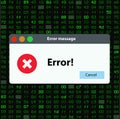 Window operating system error warning.