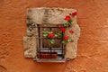 Window outdoors with flowers Royalty Free Stock Photo