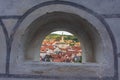 A window oveer Cesky Krumlov cityscape Royalty Free Stock Photo